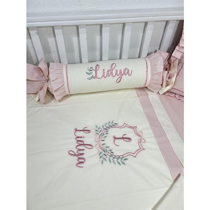 Nevresim takımı 5 parça krem ve pudra poplin  2