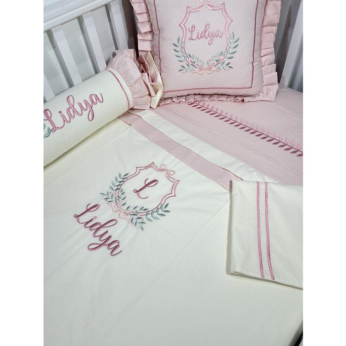 Nevresim takımı 5 parça krem ve pudra poplin  2