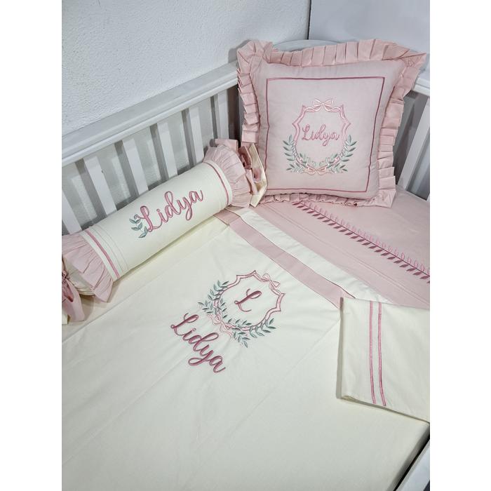 Nevresim takımı 5 parça krem ve pudra poplin  2