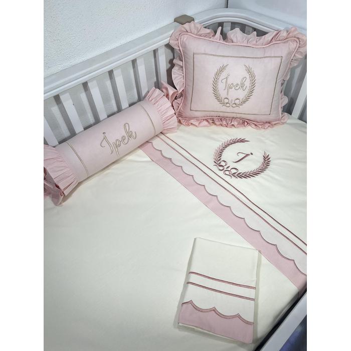 Nevresim takımı 5 parça krem ve pudra poplin 