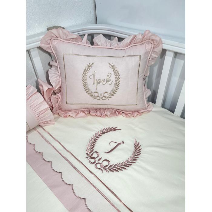 Nevresim takımı 5 parça krem ve pudra poplin 