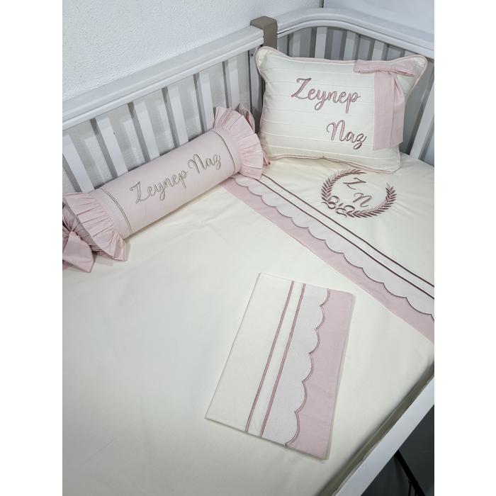 Nevresim takımı 5 parça krem ve pudra poplin 3