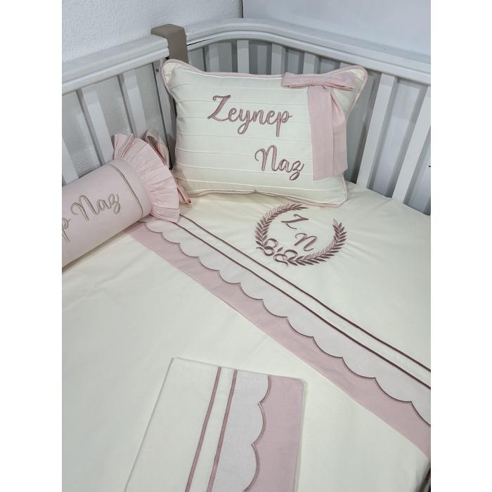 Nevresim takımı 5 parça krem ve pudra poplin 3