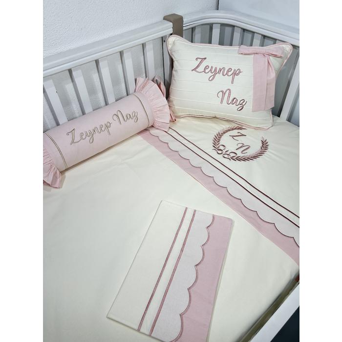 Nevresim takımı 5 parça krem ve pudra poplin 3