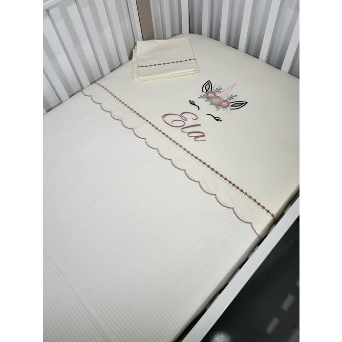 Pike takımı 3 parça krem fitilli pike - krem poplin