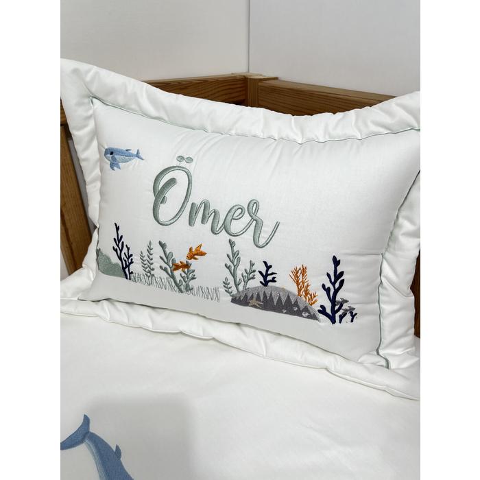 Pike takımı 4 parça beyaz fitilli pike - bej ile yeşik isviçre keteni - beyaz poplin