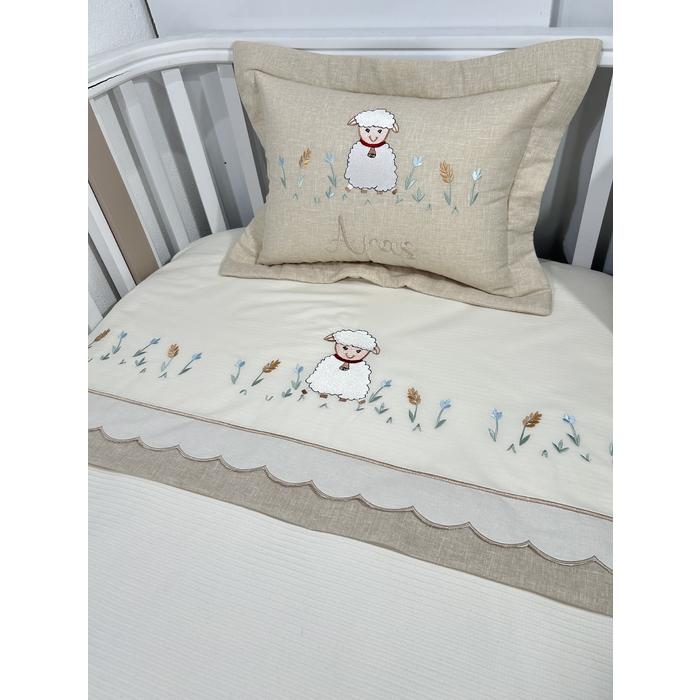 Pike takımı 4 parça beyaz fitilli pike - bej isviçre keteni 2