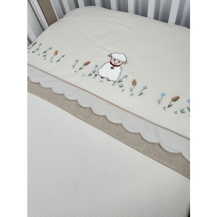 Pike takımı 4 parça beyaz fitilli pike - bej isviçre keteni 2