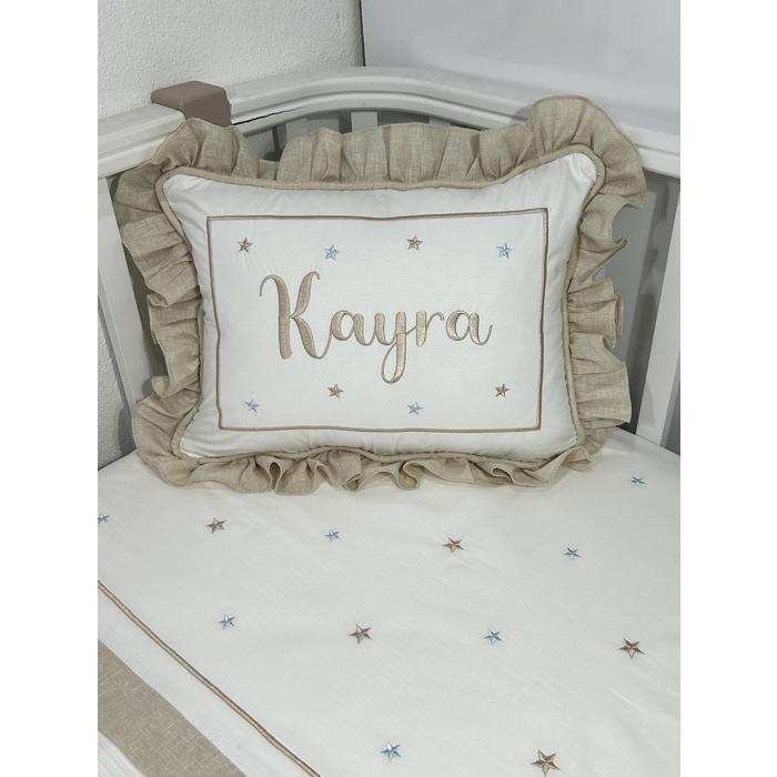 Pike takımı 4 parça beyaz fitilli pike - bej isviçre keteni