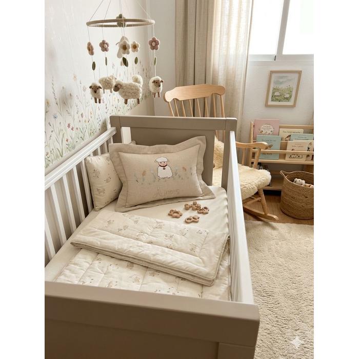 Pike takımı 4 parça beyaz fitilli pike - bej isviçre keteni 2