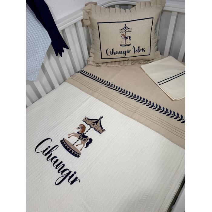 Pike takımı 4 parça krem örgü pike - bej isviçre keteni 