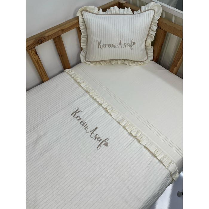 Pike takımı 4 parça krem örgü pike - krem poplin 2