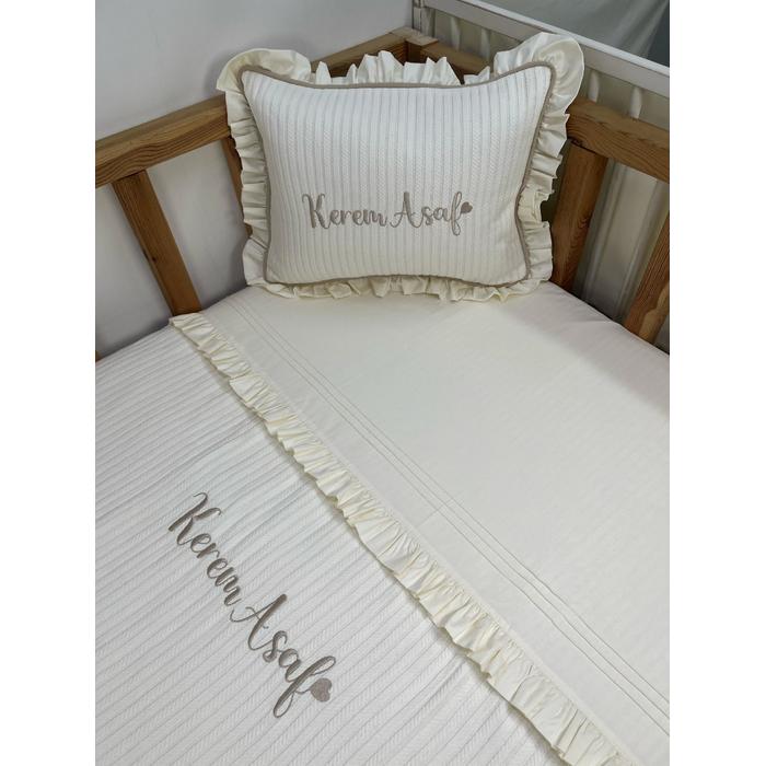 Pike takımı 4 parça krem örgü pike - krem poplin 2