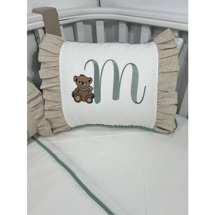 Pike takımı 5 parça beyaz fitilli pike - bej isviçre keteni 12