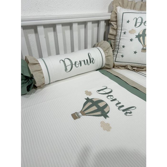 Pike takımı 5 parça beyaz fitilli pike - bej isviçre keteni 15