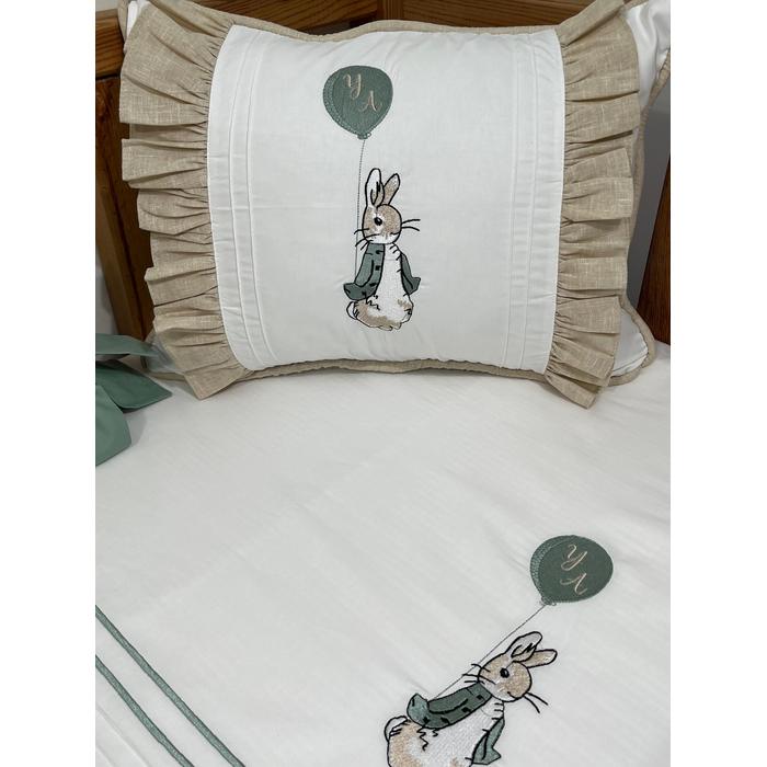 Pike takımı 5 parça beyaz fitilli pike - bej isviçre keteni 3