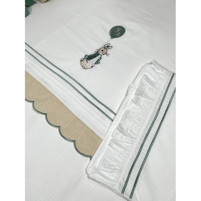 Pike takımı 5 parça beyaz fitilli pike - bej isviçre keteni 3