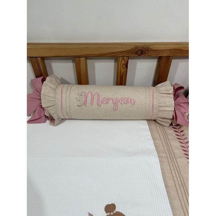 Pike takımı 5 parça beyaz fitilli pike - bej isviçre keteni 5