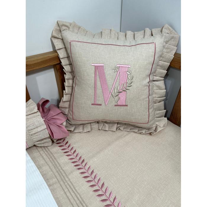 Pike takımı 5 parça beyaz fitilli pike - bej isviçre keteni 5