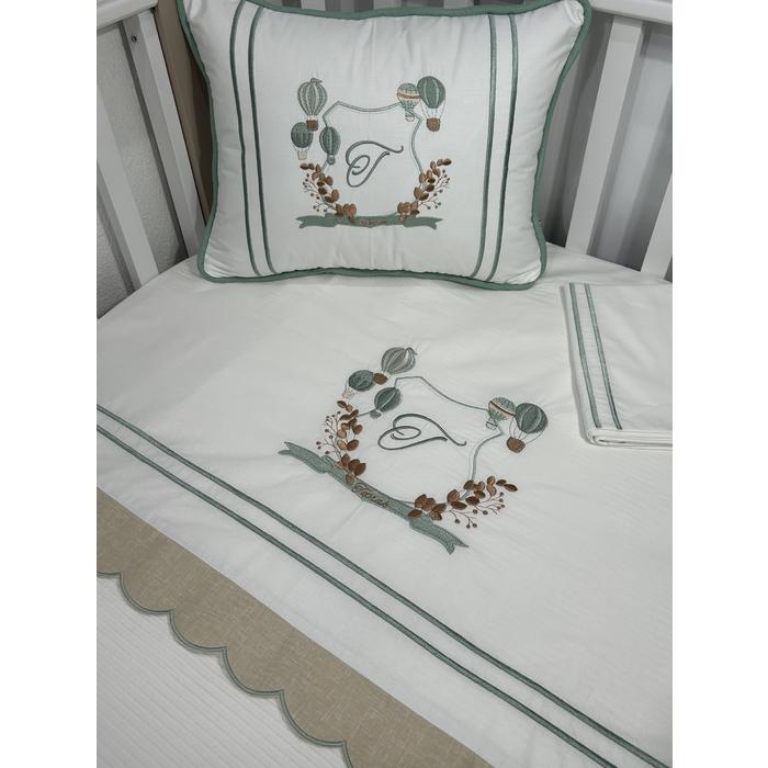 Pike takımı 5 parça beyaz fitilli pike - bej isviçre keteni 7