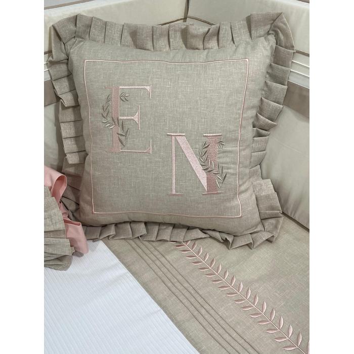 Pike takımı 5 parça beyaz fitilli pike - bej isviçre keteni