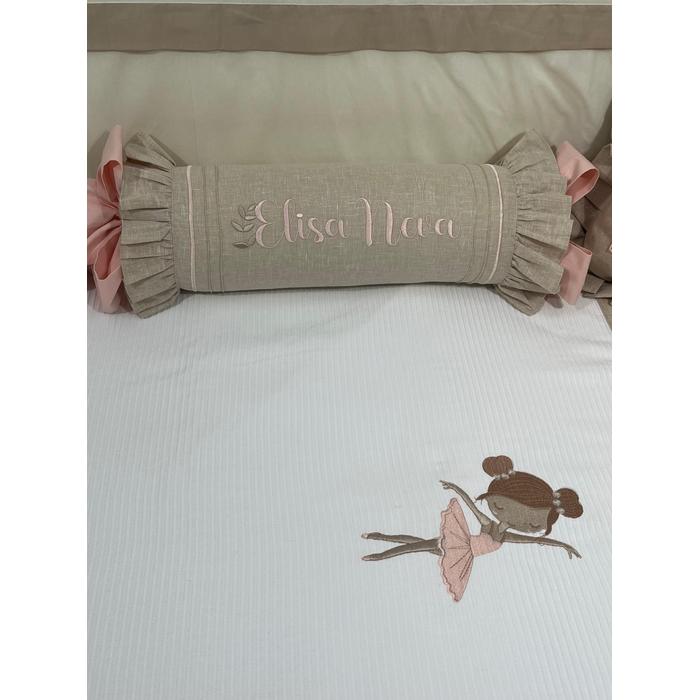 Pike takımı 5 parça beyaz fitilli pike - bej isviçre keteni