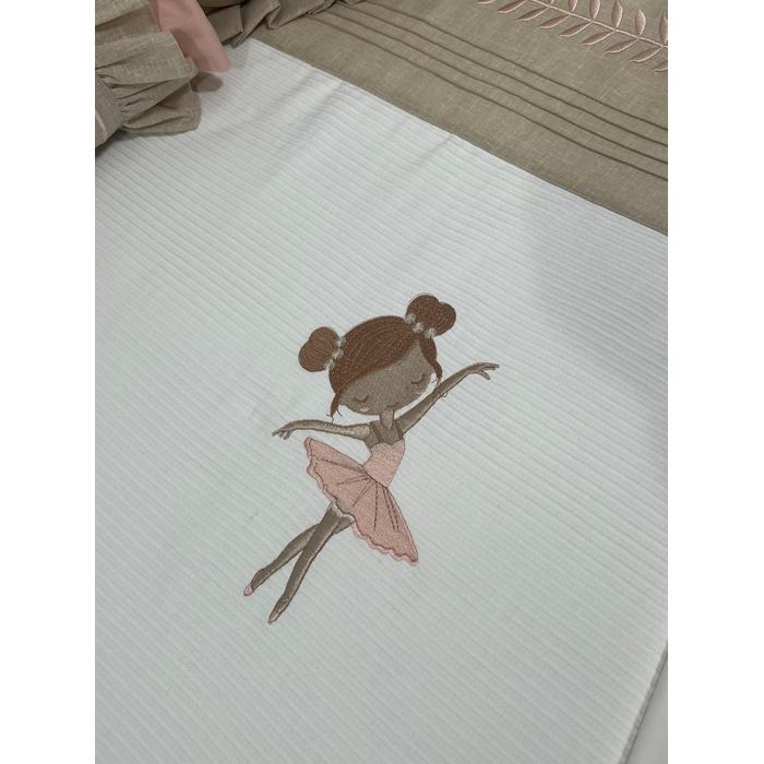 Pike takımı 5 parça beyaz fitilli pike - bej isviçre keteni