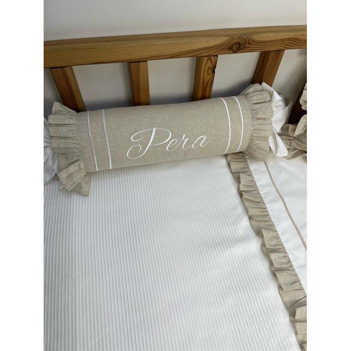 Pike takımı 6 parça beyaz fitilli pike - Bej İsviçre Keten 1