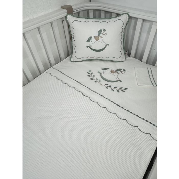 Pike takımı 5 parça beyaz fitilli pike - beyaz poplin