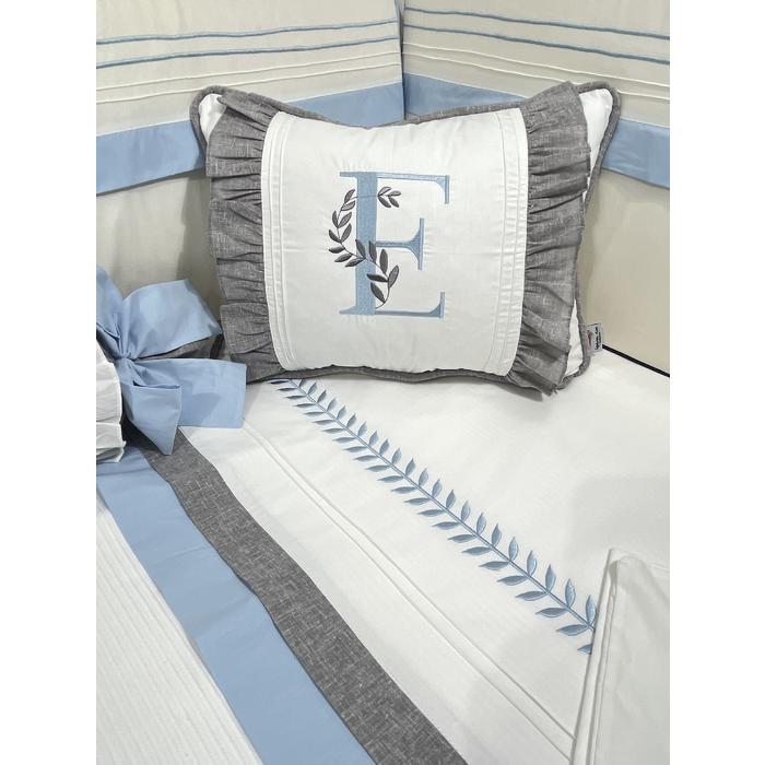 Pike takımı 5 parça beyaz fitilli pike - gri isviçre keten 2