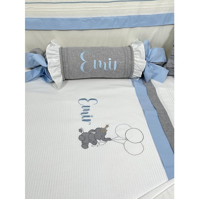 Pike takımı 5 parça beyaz fitilli pike - gri isviçre keten 2