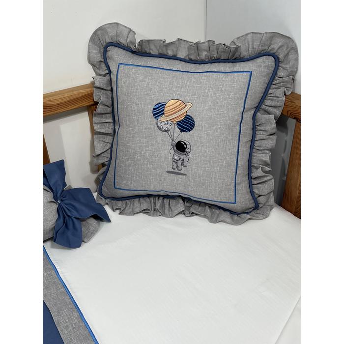 Pike takımı 5 parça beyaz fitilli pike - gri isviçre keteni