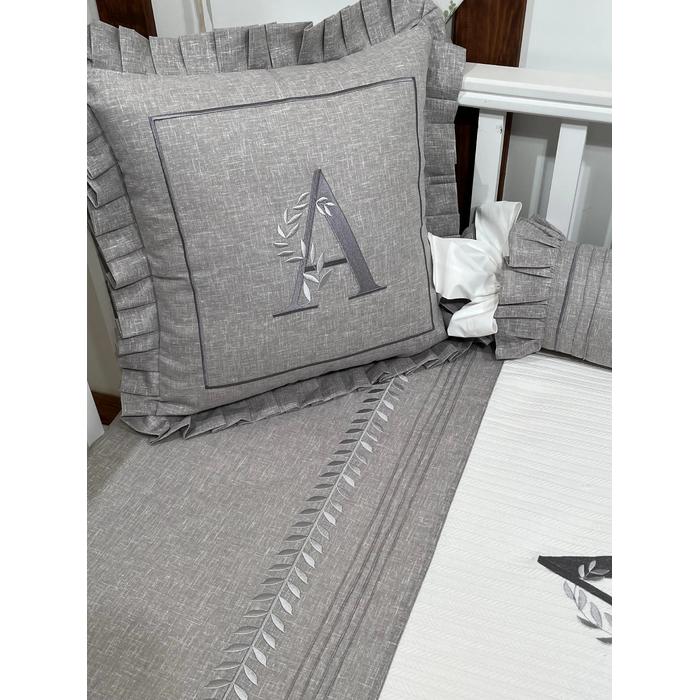 Pike takımı 5 parça beyaz örgü pike - gri isviçre keten 2