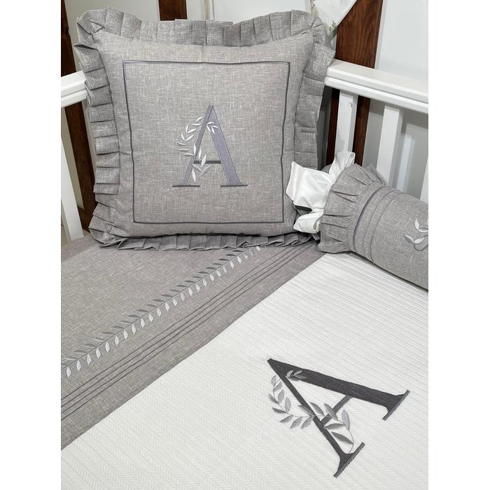 Pike takımı 5 parça beyaz örgü pike - gri isviçre keten 2