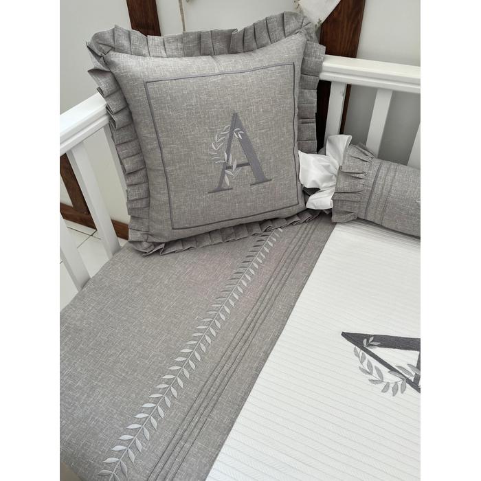 Pike takımı 5 parça beyaz örgü pike - gri isviçre keten 2