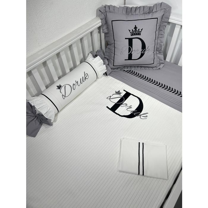 Pike takımı 5 parça beyaz örgü pike - koyu gri poplin 2