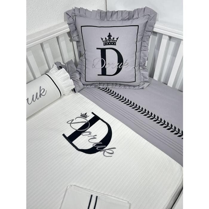 Pike takımı 5 parça beyaz örgü pike - koyu gri poplin 2