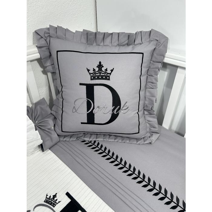 Pike takımı 5 parça beyaz örgü pike - koyu gri poplin 2