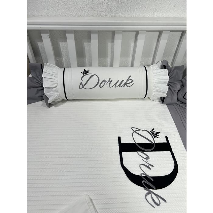 Pike takımı 5 parça beyaz örgü pike - koyu gri poplin 2