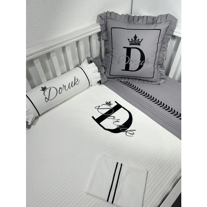 Pike takımı 5 parça beyaz örgü pike - koyu gri poplin 2