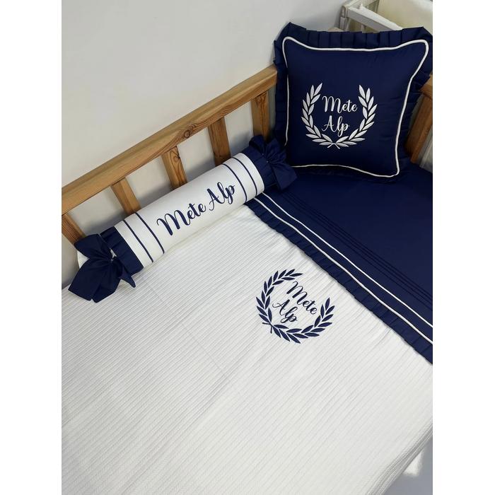 Pike takımı 5 parça beyaz örgü pike - lacivert poplin 2