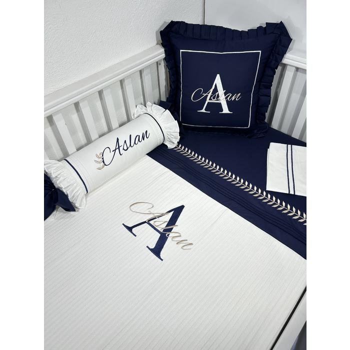 Pike takımı 5 parça beyaz örgü pike - lacivert poplin 3