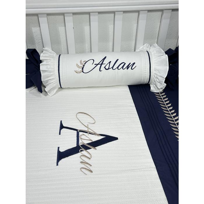 Pike takımı 5 parça beyaz örgü pike - lacivert poplin 3