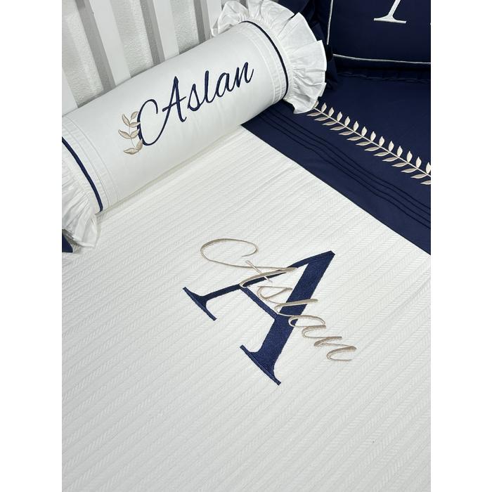 Pike takımı 5 parça beyaz örgü pike - lacivert poplin 3