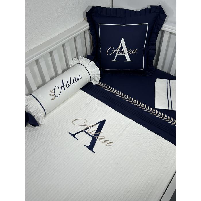 Pike takımı 5 parça beyaz örgü pike - lacivert poplin 3