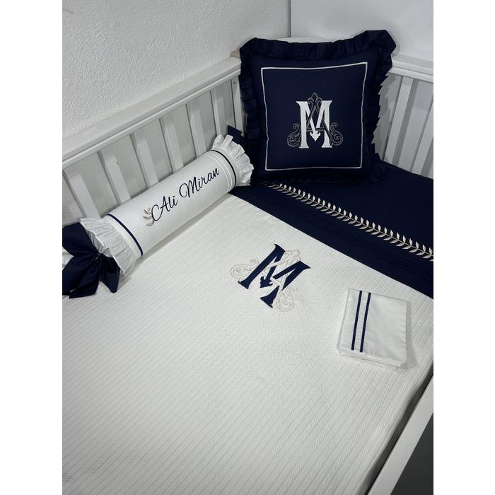 Pike takımı 5 parça beyaz örgü pike - lacivert poplin 4