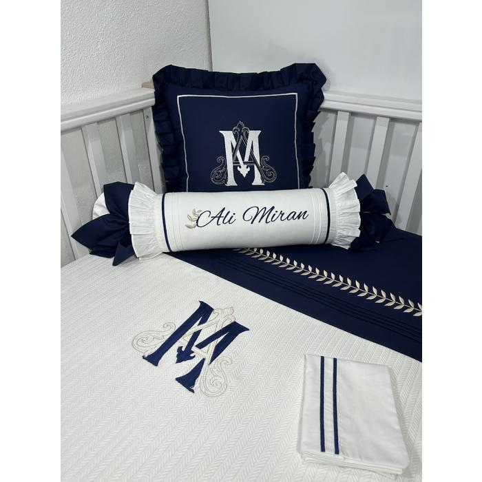 Pike takımı 5 parça beyaz örgü pike - lacivert poplin 4