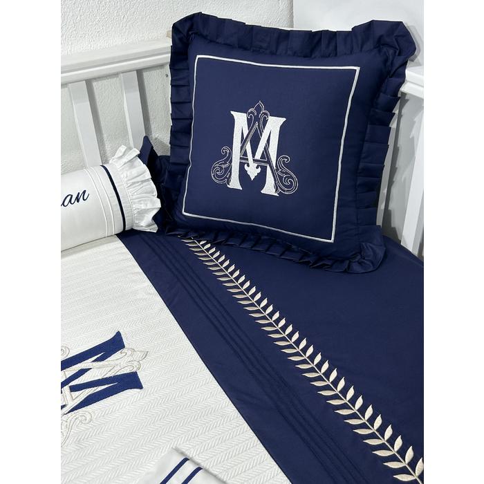 Pike takımı 5 parça beyaz örgü pike - lacivert poplin 4