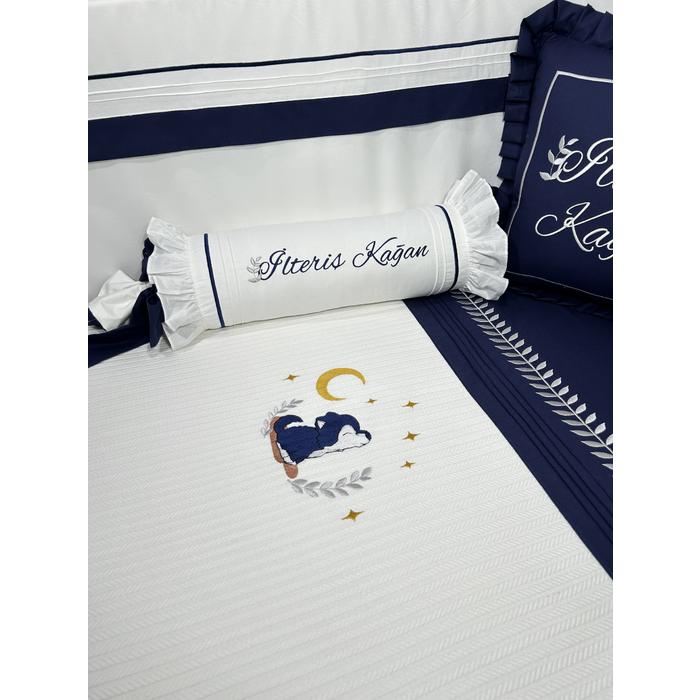 Pike takımı 5 parça beyaz örgü pike - lacivert poplin 5