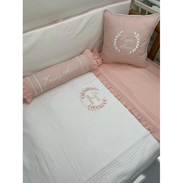 Pike takımı 5 parça beyaz örgü pike - somon poplin 1